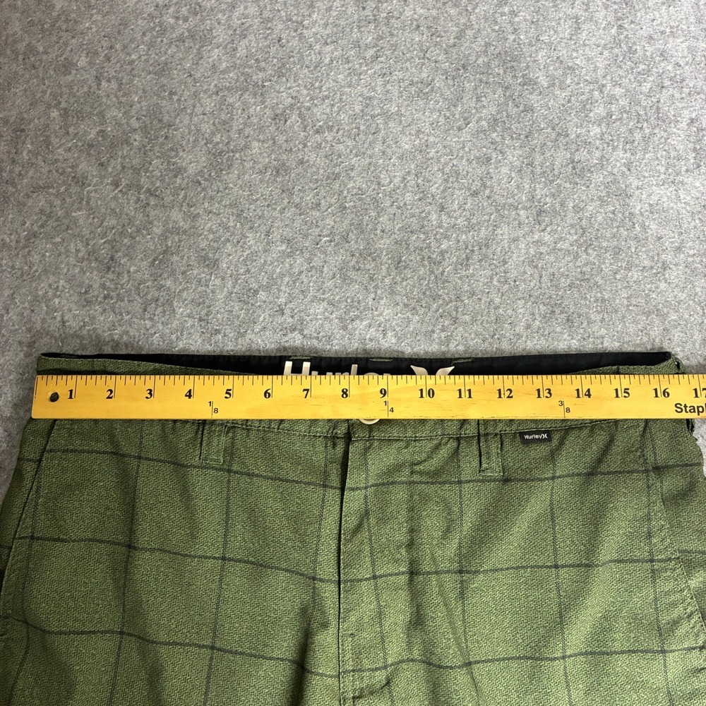 Hurley Mens Size 32x9 Hybrid Walk Shorts Olive Green Windowpane Grid Beach Skate - Picture 3 of 8